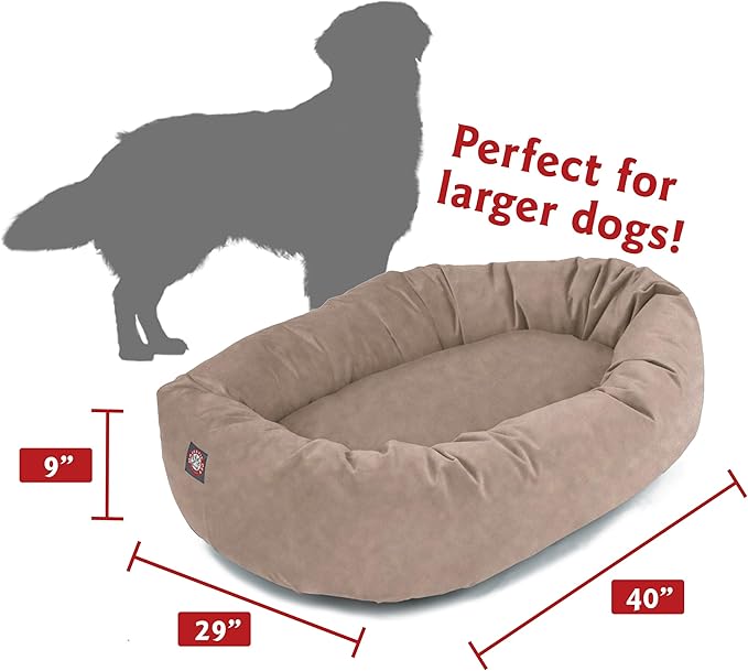 Majestic Pet Large Dog Bed for Big Dogs, Washable Orthopedic Donut Cuddle Bed with Bolster, Soft & Fluffy Calming Pet Bed for Large Sized Dog, Faux Suede Stone 40x29x9 Inch