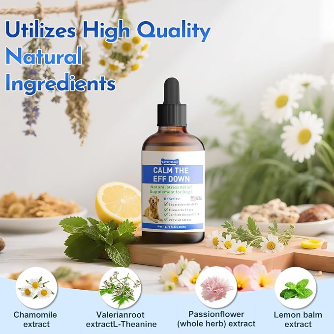 1.76 Fl Oz Calm The Eff Down for Dog - Stress Relief Supplement for Dogs Natural Dog Calming Anxiety Relief for All Life Stages and Breeds - Calm Down Calming Drops for Dogs