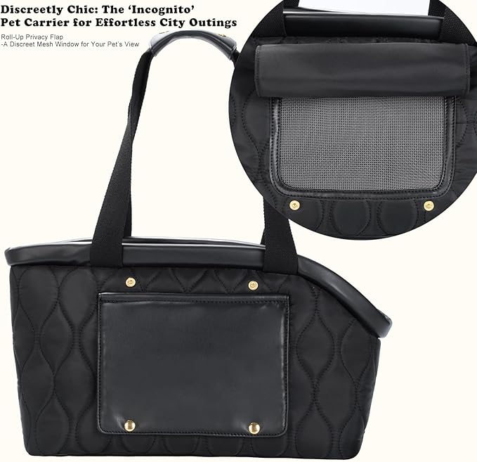 Dog Purse Carrier for Small Dogs Cats, Lightweight Luxury Pet Bag with Pocket for Puppy Kitten, Soft-Sided Travel Dog Bag Tote Up to 10 lbs,TSA Airline Approved (Black, 14.17'' L x 7.09''W x 8.66''H)