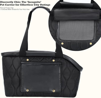 Dog Purse Carrier for Small Dogs Cats, Lightweight Luxury Pet Bag with Pocket for Puppy Kitten, Soft-Sided Travel Dog Bag Tote Up to 10 lbs,TSA Airline Approved (Black, 14.17'' L x 7.09''W x 8.66''H)