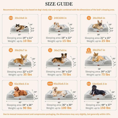 Comfort Expression Orthopedic Dog Bed for Extra Large Dogs 42x30 Inch, Waterproof Egg Crate Foam XL Pet Bed with Removable Bolsters, Dog Couch with Washable Cover & Non-Slip Bottom, Grey White