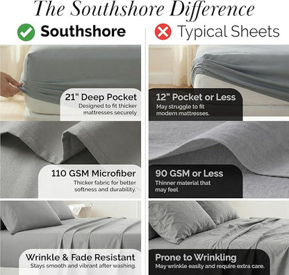 Southshore Fine Living, Inc. 21-Inch Extra Deep Pocket Cal King Sheet Set, 6-Piece California King Sheets Deep Pocket, Pet Hair Resistant Bedding, Grey Pillow Cases Set of 4, Steel Grey Sheets Set