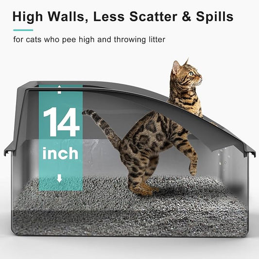 AIPERRO Stainless Steel Litter Box | XXL Deepened 8" Design Enclosed Box with Lid for Big Cats | High Sided, Anti-Urine Leakage | Non-Stick Bottom & Includes Litter Mat & Metal Scoop