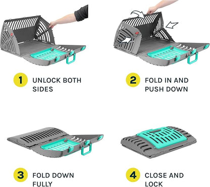 SportPet X-Large Hard-Sided Travel Cat Carrier - Cat Carrier with Patented Wide Side-Opening Door, Foldable Portable Pet Carrier for Cats & Small Pets up to 35lbs - Dark Gray/Teal