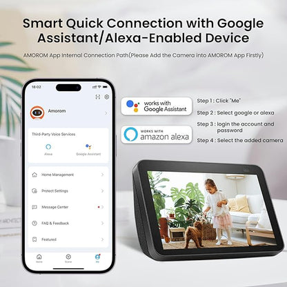 AMOROM 2K Pan-Tilt Indoor Security Camera, 360° Pet/Dog Monitoring, Motion Tracking, Night Vision, 2-Way Audio, Motion Alerts, Compatible with Alexa & Google Assistant (2.4GHz & 5GHz)