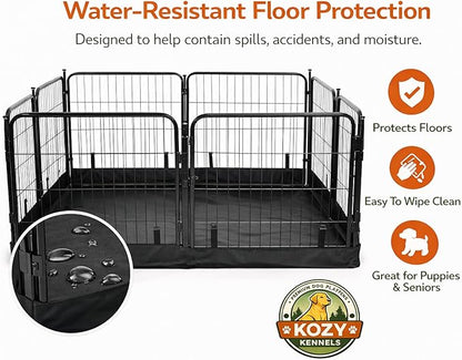 Dog Playpen w/Square Bottom Floor Cover - 40 inch, 8 Panel Portable Black Metal Pet Play Pen for Medium & Large Dogs - Indoor/Outdoor Kennel Cage for Home, Yard, RV, or Camping
