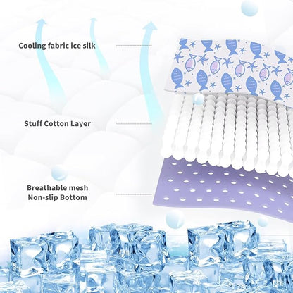 NWK Pack of 4 Pet Cooling Mat for Large Dogs -Q-Max>0.345 Ice Silk Cooling Mat for Dogs & Cats Portable & Washable Pet Cooling Blanket for Summer (4pcs, Purple Fish, 39'' X 27'' X 0.3'')