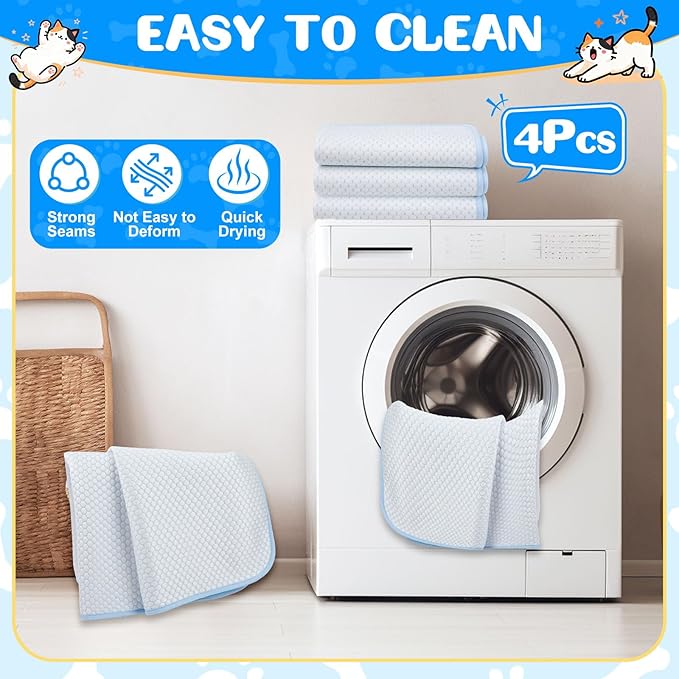 Chunful 4 Pack Dog Cooling Mat 18 x 14 Inches Pet Cooling Pads Summer Cat Self-Cooling Blanket Portable Washable Ice Silk Non-Skid Mat for Small Dogs Puppy and Cats up to 10 Lbs