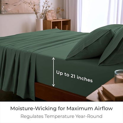 Mellanni Full Sheet Set - 6-Piece Iconic Collection Bedding, (Including 4 Pillowcases), 21-Inch Extra Deep Pocket, Easy Care, Ultra Soft, Cooling Sheets, Brushed Microfiber - Emerald Green