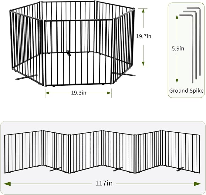 19.7" H Metal Freestanding Dog Gate, Portable Pet Gate Indoor, Travel-Friendly Temporary Enclosure for Small Dogs Puppies, Pet Barrier with Carry Bag & Stakes - 6 Panels