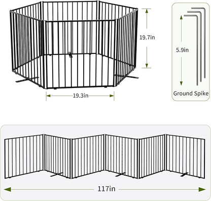 19.7" H Metal Freestanding Dog Gate, Portable Pet Gate Indoor, Travel-Friendly Temporary Enclosure for Small Dogs Puppies, Pet Barrier with Carry Bag & Stakes - 6 Panels