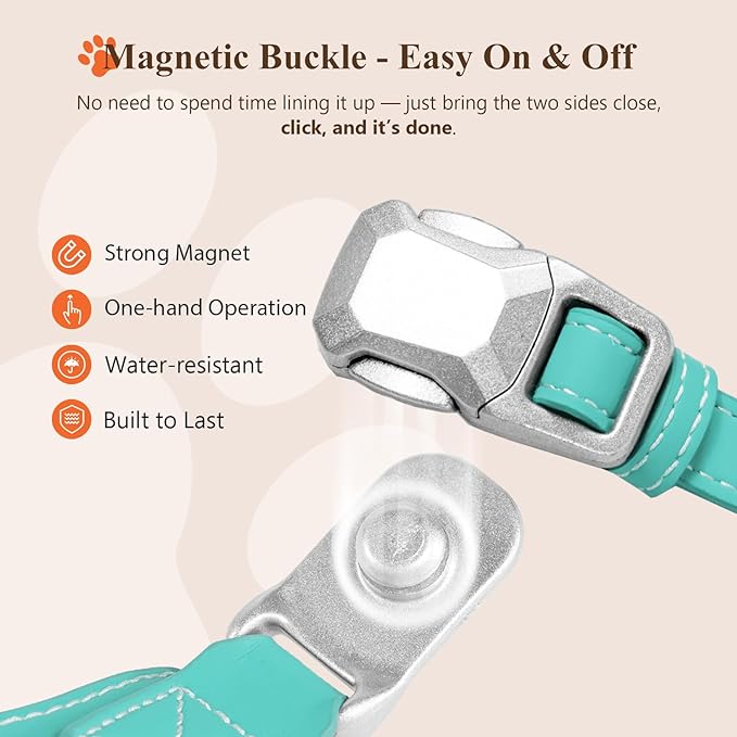 Magnetic Dog Harness and Leash Set with Quick Release Buckle, Easy On & Off Faux Leather Puppy Harness and Leash with Handle for Medium, Large Sized Dog