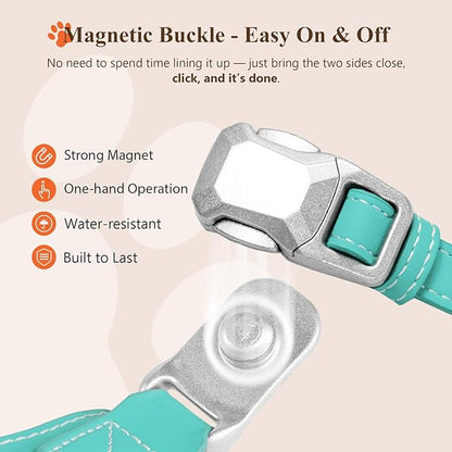 Magnetic Dog Harness and Leash Set with Quick Release Buckle, Easy On & Off Faux Leather Puppy Harness and Leash with Handle for Medium, Large Sized Dog