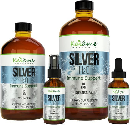 Kaiame Naturals Colloidal Silver, Ionic Silver Solution, 10 PPM, Large 4 oz Dropper in Glass Bottle, Natural Immune Support Supplement, Safe for Adults, Children, and Pets