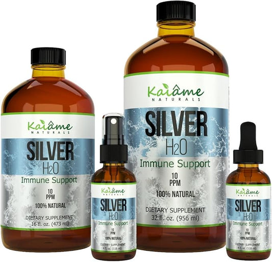 Kaiame Naturals Colloidal Silver, Ionic Silver Solution, 10 PPM, Large 4 oz Dropper in Glass Bottle, Natural Immune Support Supplement, Safe for Adults, Children, and Pets