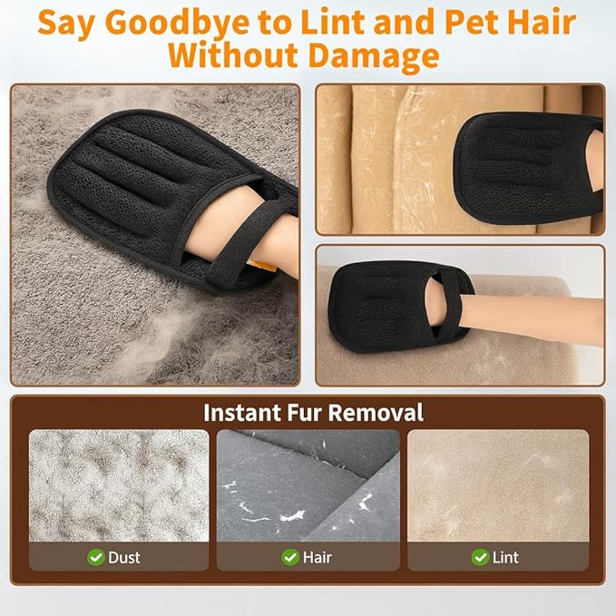Pet Grooming Hair Removal Glove & Handy Brush Set (6 Pack) – Reusable Fur Remover for Dogs & Cats, Easy Deshedding Tool for Sofa, Clothes, Carpet & Car Seats