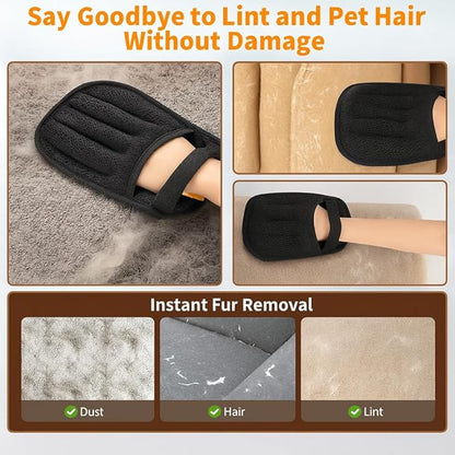 Pet Grooming Hair Removal Glove & Handy Brush Set (6 Pack) – Reusable Fur Remover for Dogs & Cats, Easy Deshedding Tool for Sofa, Clothes, Carpet & Car Seats
