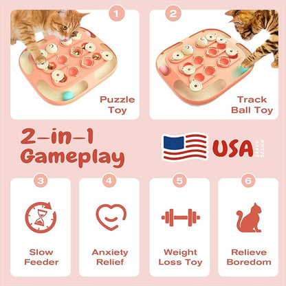 KADTC Cat Puzzle Feeder Toy, Large Size, 2 Ways to Play, 2 Levels of Challenge, Track Balls, Slow Feeder & Mental Stimulation for Indoor Cats