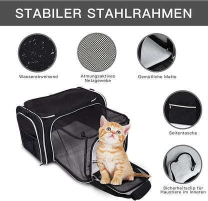 BAGLHER Cat Carrier Bag,Airline Approved Pet Carrier Soft Side Pet Travel 5 Sides Open Doors 3 Sides Expandable Foldable Dog Carrier with Fleece Pad