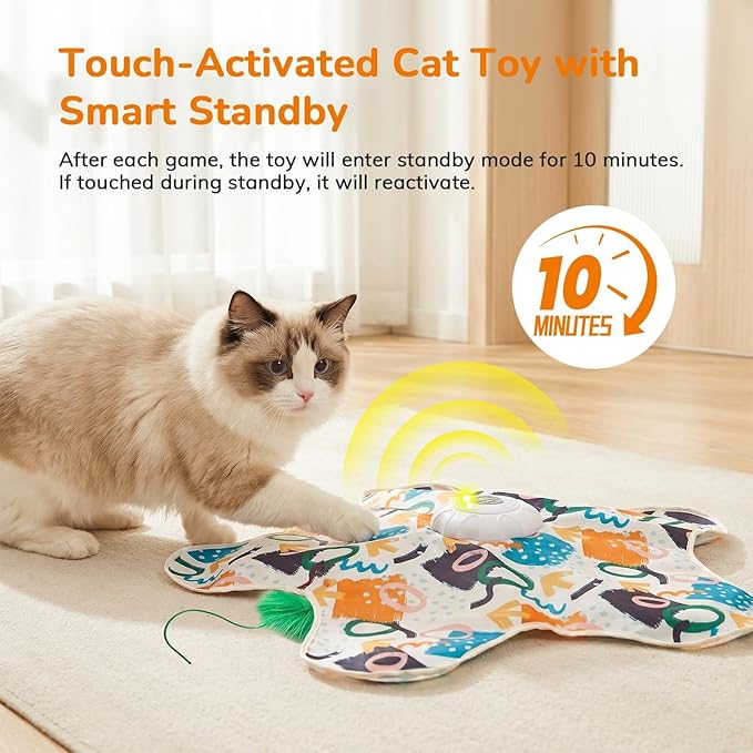 Cat Toy, Interactive Cat Toy, Cat Toys Interactive, Rechargeable Hide And Seek Automatic Kitten Toy With 2 Replaceable Wands, 3 Modes, 10-Min Auto-Sleep & Realistic Mouse Sounds For Indoor Cats