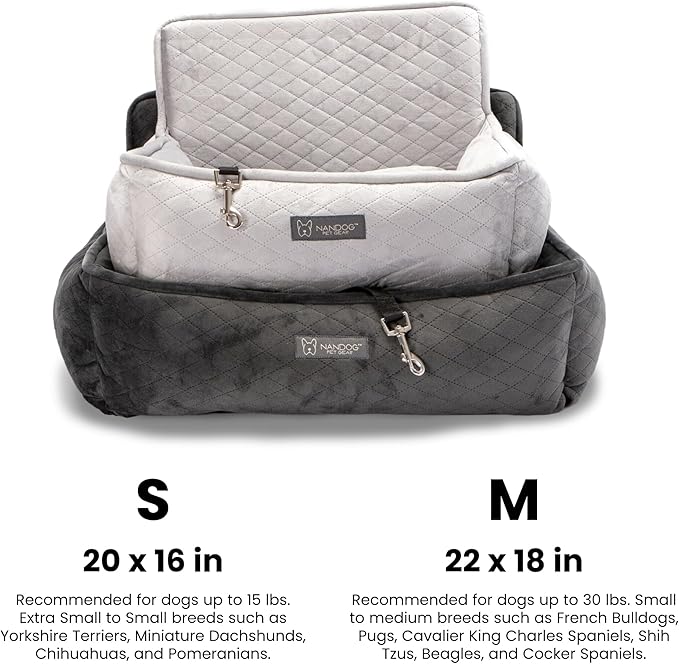 Nandog Pet Gear Luxury Dog Car Seat Bed w/Removable & Washable Pad Insert & Thick Car Seatbelt Straps - Secure, Comfortable, Easy-to-Clean Pet Carrier (Dark Grey, 18" L x 16" W in)