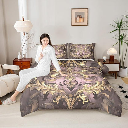 Erosebridal (Just Print Damask Full Size Bedding Set, Retro Vintage Flowers Paisley Comforter Set for Women Men Adults, Hippie Bohemian Duvet Quilt Sets, Tribal Exotic Victorian Bed Sets