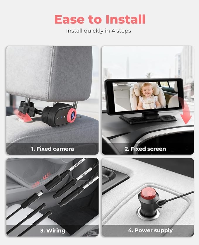 LUCKVIEW BM5PRO 7.2" Dual Camera Baby Monitor, 1080P HD Display for 2 Kids, Night Vision, Easy Install Car Baby Monitor, Ideal Gift, Rear Seat Safety for Babies & Pets