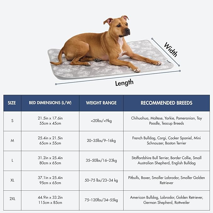Spark Paws Cooling Mat for Dogs - Self Cooling Dog Mat & Pet Cooling Pad for Large, Medium & Small Dogs - Non-Toxic, Non-Gel Washable Cooling Bed - Cloud Grey - Size M