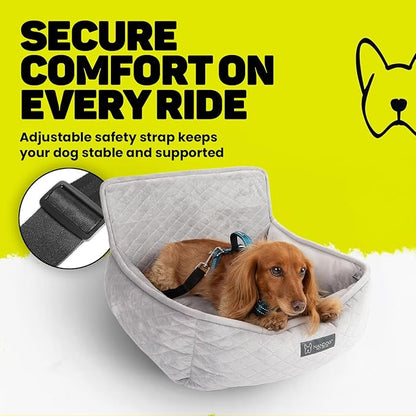Nandog Pet Gear Luxury Dog Car Seat Bed w/Removable & Washable Pad Insert & Thick Car Seatbelt Straps - Secure, Comfortable, Easy-to-Clean Pet Carrier (Light Grey, 18" L x 16" W in)