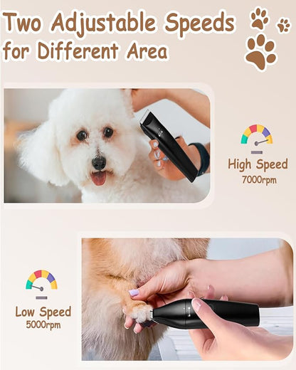4 in 1 Dog Clippers, USB-C Rechargeable Dog Grooming Clipper Kit Nail Ginder with Two Speeds, Cordless Pet Cat Trimmer Shavers for Thick Hairs for Poodle, Small Pets