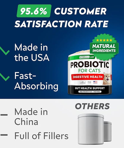 StrellaLab Cat Probiotic Powder - Probiotics for Cats with Diarrhea - Easy to Mix Powder - Cat Probiotics for Indoor Cats, Health Supplies Food Supplement, Pet Probiotics, Digestive Support (4 oz)