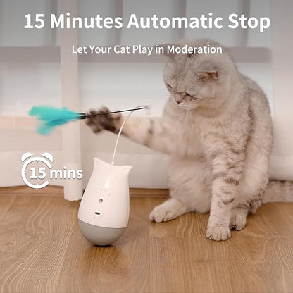 DOEL Cat Toys Interactive for Indoor, Rechargeable Automatic Rotating Feather Wand Toy, Tumbler Design, Electric Fun Tracker Exercise Gift, Stimulate to Chase and Hunting, for Bored Cats Kitten