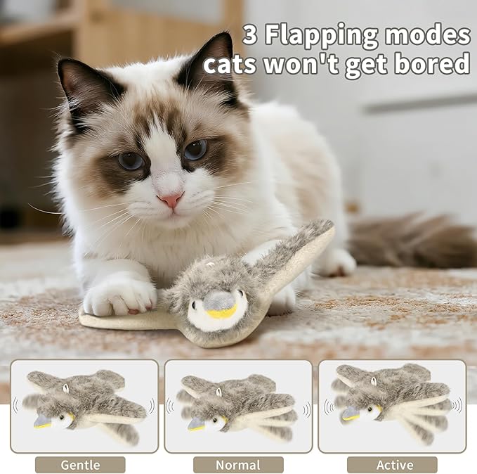 Cat Toys, Flapping Bird Cat Toy(No Flying), Interactive Catnip Toy with Catnip Bags, Chirping Noise Enrichment Moving Wings Dog Cat Kitten Toys, Flappy Flying Pets Toy for Indoor(Oriole) (A3)