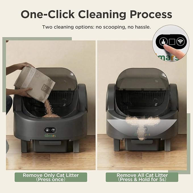 Gimars Open Top Design Self Cleaning Litter Box, Automatic Cat Litter Box for Multiple Cats & Senior Cats, App Control with Safety Sensors, Low Odor, Includes Trash Bags & Litter Mat