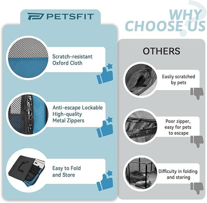 PETSFIT 45.5" Dog Playpen Indoor/Outdoor-Jump-Proof 28.5" Height with Removable Waterproof Mat & Zippered Roof | RV, Camping, Travel Dog Pen | Whelping & Cat Observation Space(45.5"L x 45.5"W x 28.5H)