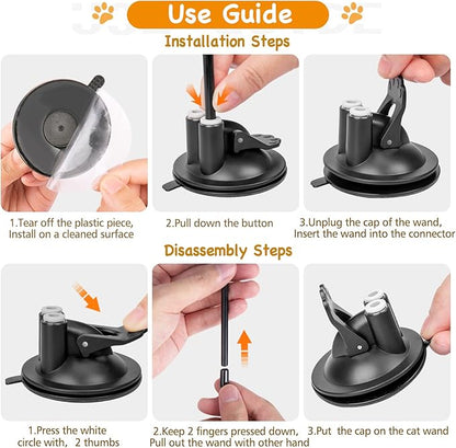 Cat Toys Wand, Interactive Cat Toy with Super Suction Cup Sticky Detachable 12 PCS Feather Replacements 2 Wands Cat Spring Feather Toys for Indoor Cats Kitten Toys (8 Toys Double Headed)