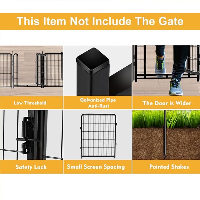 Getlay Doorless 48 in(H) Decorative Garden Fence and Borders, 12 Panels Total 26.6 Ft(L), Outdoor Dog Fence, Fencing for Garden Beds, Dog Play Pen Outdoor, Flower Bed Fencing, Black