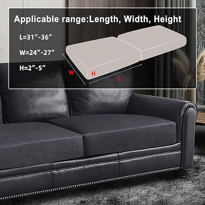 ANARACHON Leather Look Couch Cushion Covers Sofa Seat Slipcovers Sets Couches Furniture Protector for Sectional Armchair Loveseat Pets Kids Stretch Spandex Fabric (2 Cushion Sofa, Dark Grey)