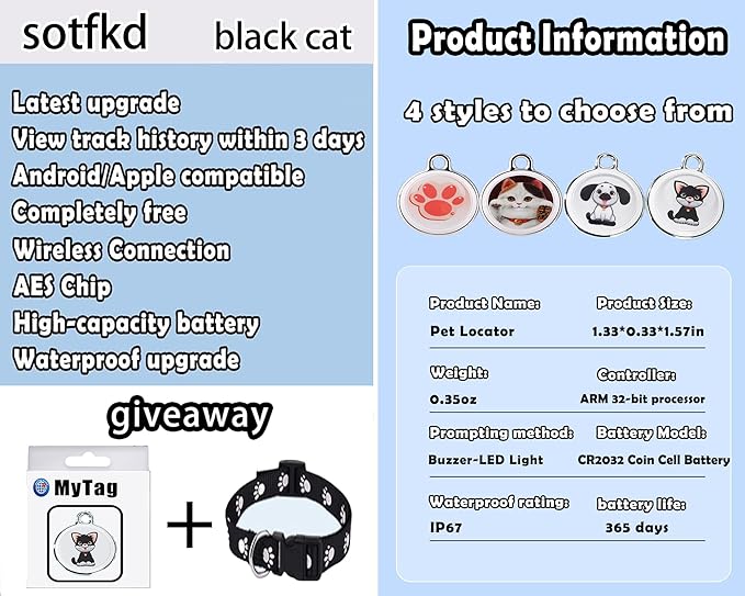 Cat Tracker Collar-Cat GPS Tracker-GPS Tracker for Cats-Pet Tracker | Dual-System Tracker | Android and iOS Universal | Waterproof | No Monthly Fee | Works with Any Collar