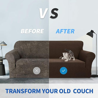 ZNSAYOTX 1 Piece Jacquard Couch Covers for 3 Cushion Couch Living Room High Stretch Sofa Cover Pets Dogs Friendly Anti Slip Thickened Slipcovers Furniture Protector (Sofa, Dark Coffee)