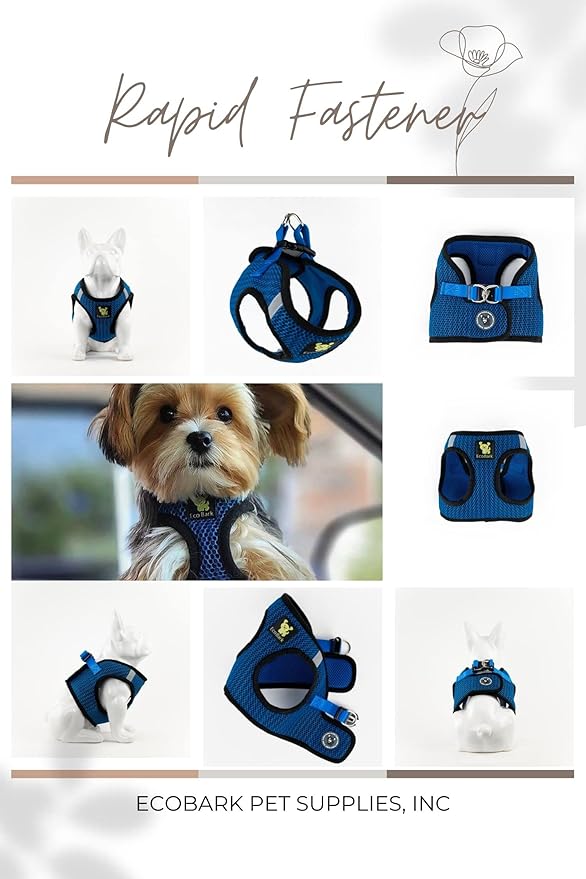 EcoBark Step in Dog Harness Reflective Soft Ultra Padded Mesh Dog Harnesses for XXS, XS, Small, and Medium Dogs Eco-Friendly Comfort Secure Halter No Pull Adjustable Pet Vest