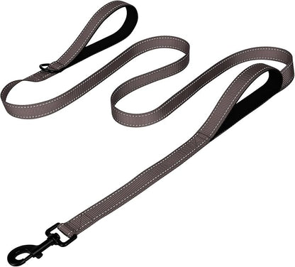 Joytale Dog Leash Heavy Duty for Large Dogs that Pull, Double Handle for Traffic Control, Double-Sided Reflective Leashes for Large Medium Dogs Night Safety, 5FT, Brown