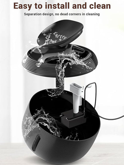 Kastty 3.5L/118 oz Cat Water Fountain, Large Capacity Quiet Pet Water Fountains for Cats Indoor Water Level LED Light Multi-Filtration BPA-Free, Automatic Cat Fountain Easy Cleaning FS77(Black)