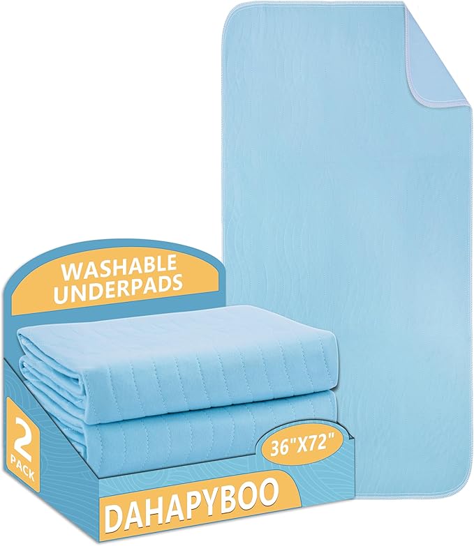 DAHAPYBOO Washable Underpads, 36"x72" 2 Pack Incontinence Bed Pads, Heavy Absorbency Reusable for Elderly, Kids, Adults and Pets, Waterproof Quick Drying for Bed, Sofa, Floor