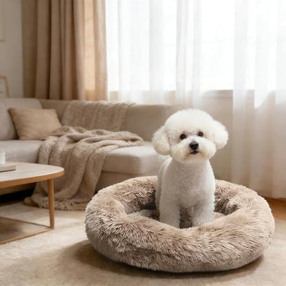 Comfort Donut Dog Bed for Small Dogs, Cat Bed & Pet Bed for Indoor Use, Medium Size with Soft Plush, Round Dog Beds for Large Dogs and Cats (Khaki, 20''Lx20''Wx8''Th)