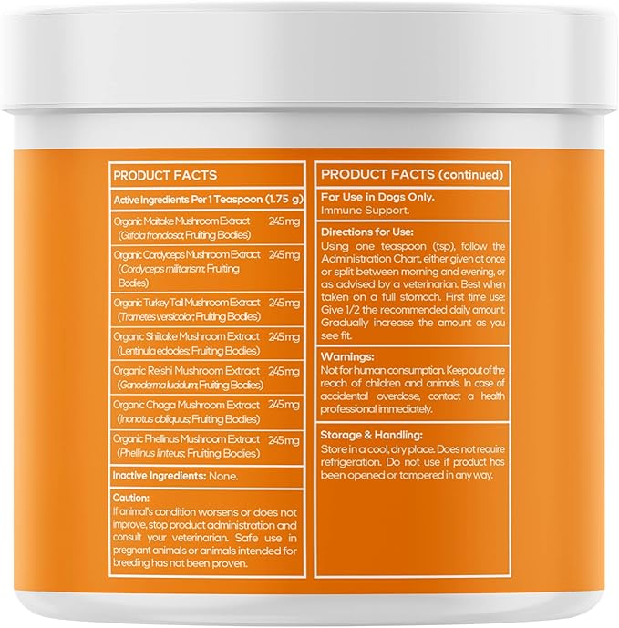 DNA PET Happy Immunity USDA Certified Organic Mushroom Complex for Dogs, Organic Cordyceps Shiitake Reishi, Vegan Mushroom Blend Powder Canine Supplement, Advanced Mushroom Mix, Non-GMO, 3.5 oz