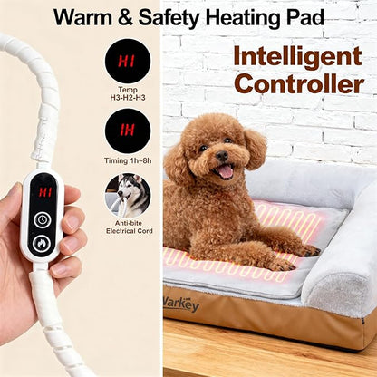 Heated Dog Bed Medium Sized Dog, Heated Pet Bed Waterproof Cover, Medium Orthopedic Dog Sofa Bed Memory Foam with Pet Heating Pad - 27.95x23.2x6.3in