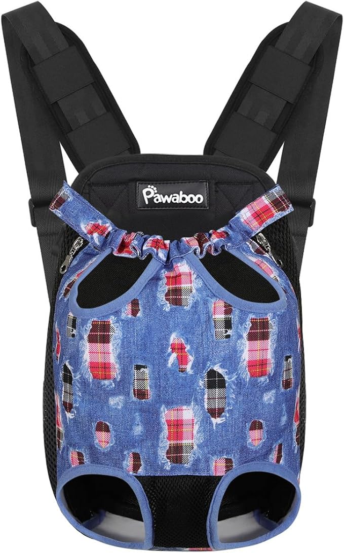 Pawaboo Pet Dog Carrier Backpack, Adjustable Pet Front Cat Dog Carrier Backpack Bag for Small Medium Dogs Cats Puppies, Legs Out, Easy-Fit for Traveling, S, Denim Blue