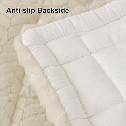 Smiry Non Slip Couch Covers for Dogs, Fuzzy Pet Couch Covers for 3 Cushion Sofa Pet Friendly, Soft Sofa Slipcovers Cushion Furniture Protector Washable (Beige, 27.6" x 82.7")