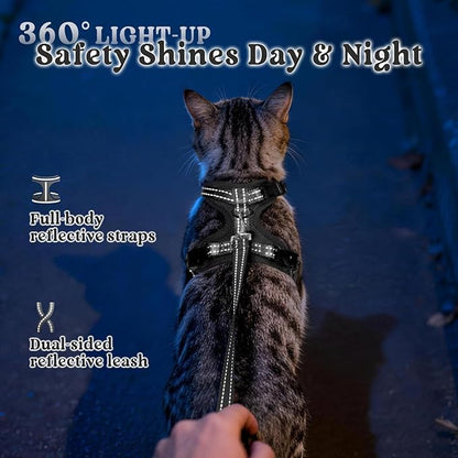 rabbitgoo Cat Harness and Leash, Escape Proof Vest with 3 Adjustable Buckles, Soft Comfortable Kitten Harness, Easy to Wear, Reflective for Safe Outdoor Walking, Medium, Black